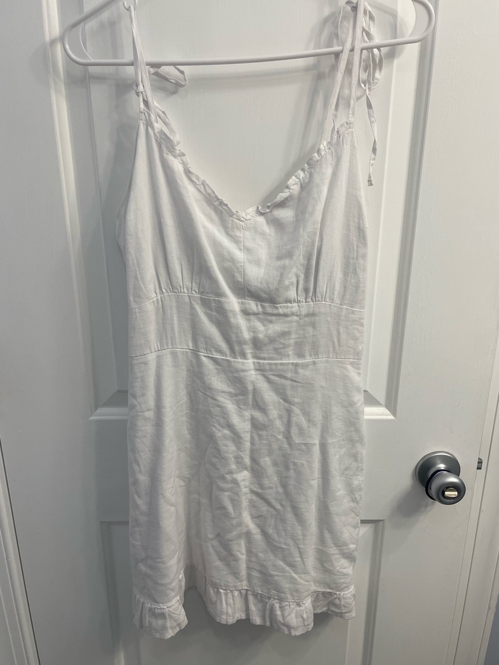 Abercrombie & Fitch White Mini Linen Dress with Matching Scrunchie- NWT